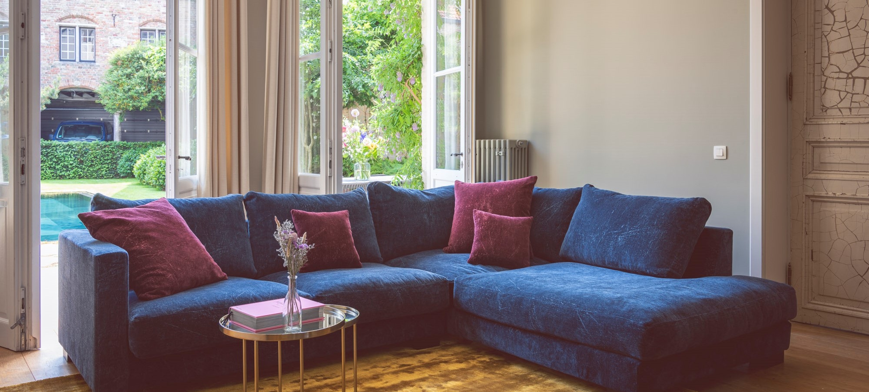 Blue Chenille Sofa