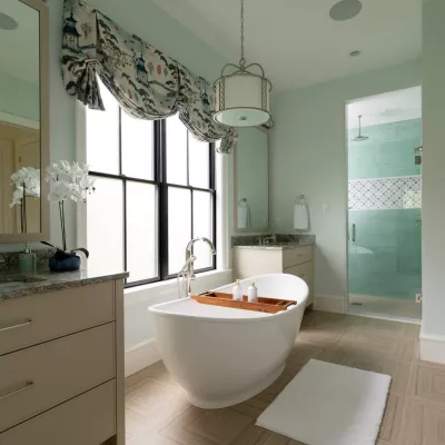 F2827 Pearl applied to bathroom draw curtains
